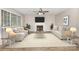 Inviting living room with neutral color palette, fireplace and large windows for ample natural light at 6603 Brenock Ln, Charlotte, NC 28269