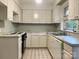 Traditional kitchen with white cabinets, marble countertops, and black and white patterned floors at 1017 Andover Rd, Charlotte, NC 28211