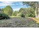 A view of the backyard with mature trees and room for entertaining at 112 Harmony Trl, Gastonia, NC 28056