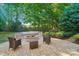 Charming backyard patio area with a stone fire pit, seating, and well-maintained landscaping at 1237 Saint Johns Ave, Matthews, NC 28104