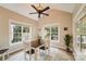 Cozy eat-in kitchen/dining area with vaulted ceiling, a ceiling fan and natural light at 1237 Saint Johns Ave, Matthews, NC 28104