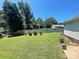 Large, grassy backyard enclosed by a wooden fence, complemented with lush trees and blooming flowers at 2174 Eastview Rd, Rock Hill, SC 29732