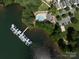 Aerial view of community amenities including a pool, boat dock, and lush greenery at 298 Bridges Farm Rd, Mooresville, NC 28115
