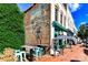 Artistic exterior with a vibrant mural and outdoor seating area with umbrellas and tables and chairs at 298 Bridges Farm Rd, Mooresville, NC 28115