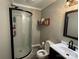 Modern bathroom featuring a glass-enclosed shower, vanity, and updated fixtures for a spa-like experience at 6616 Love Mill Rd, Monroe, NC 28110