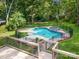 Backyard showcasing a deck and a pool and the home is surrounded by lush trees at 1134 Willow Oaks Trl, Matthews, NC 28104