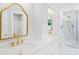 Bathroom with double vanity, a large mirror, and walk-in shower at 1134 Willow Oaks Trl, Matthews, NC 28104