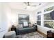 Cozy sitting room with comfortable seating, natural light and a decorative ceiling fan at 3006 Constitution Ln, Gastonia, NC 28056