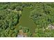 Breathtaking aerial view of the private lake surrounded by lush greenery at 640 Lochaven Rd, Weddington, NC 28173
