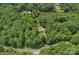 Stunning aerial view showcasing the home's location amidst the surrounding trees and pond at 640 Lochaven Rd, Weddington, NC 28173