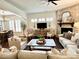Spacious living room with hardwood floors, a stone fireplace, and comfortable seating at 7076 Brookstone Ln, Fort Mill, SC 29707