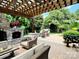 Comfortable outdoor patio area with fireplace, furniture and view of the backyard at 7076 Brookstone Ln, Fort Mill, SC 29707