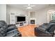 Comfortable living room with fireplace, entertainment center, and leather seating at 7518 Silver Arrow Dr, Charlotte, NC 28273