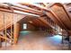 Spacious attic featuring exposed beams and wooden walls, offering potential for customization and storage at 7554 Bluestar Ln, Charlotte, NC 28226