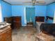 Bedroom interior showing blue walls, dated flooring, and furniture arrangement; needs renovation at 212 Huffman Rd, Gastonia, NC 28052