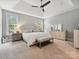 Serene main bedroom with neutral tones, tray ceiling, large windows, and comfortable furnishings at 7009 Providence W Ln, Charlotte, NC 28226