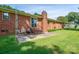 Cozy back patio with a brick chimney, outdoor seating, and a serene view of the backyard at 938 Kannapolis Pkwy, Concord, NC 28027