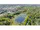 Scenic aerial view of a community with lush green trees and a serene lake at 9644 Marquette Nw St, Concord, NC 28027