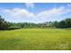Large, flat backyard with lush green grass, surrounded by a black fence and mature trees at 1281 Arges River Dr, Fort Mill, SC 29715