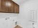 Functional laundry room with upper cabinets, white walls, and modern hookups at 1516 Respect Nw St, Concord, NC 28027