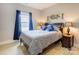 Bedroom featuring decorative wall art and a window with blue curtains at 307 Stoneyard Rd, Richfield, NC 28137