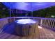 Relax and unwind in this outdoor hot tub on a private deck with ambient lighting at 3711 Davis Dr, Charlotte, NC 28270