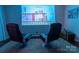 Enjoy a movie night in this fun media room complete with a projector and twin comfortable chairs at 3711 Davis Dr, Charlotte, NC 28270