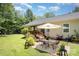 Spacious backyard with patio, dining set, and lush landscaping, perfect for outdoor enjoyment at 551 Sand Trap Dr, York, SC 29745