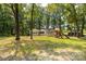 Expansive backyard featuring mature trees, lush grass, and a playground at 6115 Campbell Rd, York, SC 29745