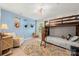 Bright bedroom with bunk beds, a large window, and unique wildlife decor at 1125 Victoria Blake Ln, Belmont, NC 28012