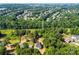 An expansive aerial shot showcasing a cozy home, bordered by mature trees, in a peaceful neighborhood with distant views at 1227 Breezewood Dr, Charlotte, NC 28262