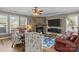 Inviting living room featuring a stone fireplace, hardwood floors, and comfortable seating arrangements at 125 Snow Fountain Ln, Mooresville, NC 28115