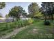 A lush backyard vegetable garden featuring staked tomato plants behind a white picket fence on a sunny day at 5329 E Highway 27 Hwy, Iron Station, NC 28080