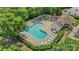A pristine community pool with ample seating, surrounded by manicured greenery and a secure fence at 825 Rock Lake Gln, Fort Mill, SC 29715