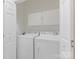 A convenient laundry area features a side-by-side washer and dryer, with added storage above at 8465 Olde Troon Dr, Charlotte, NC 28277