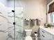 Contemporary bathroom featuring a glass shower, floating vanity, and stylish fixtures at 4023 Yesteryears Ln, Marshville, NC 28103