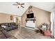 Comfortable living room with vaulted ceiling, a fireplace, and cozy seating, great for relaxing or entertaining at 4567 Hickory Grove Rd, Sharon, SC 29742