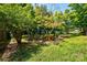 Secluded backyard landscape with mature trees and shrubs offers a private oasis at 5390 Hudson Rd, Clover, SC 29710