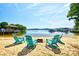 Relax on the private sandy beach with chairs and a fire pit overlooking the serene lake at 5390 Hudson Rd, Clover, SC 29710