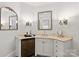 Charming bar area featuring decorative mirrors, custom cabinetry, and a compact refrigerator at 9110 Woodhall Lake Dr, Waxhaw, NC 28173