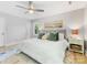 Bright bedroom with a ceiling fan, hardwood floors, and a comfortable bed at 1115 Berry Ridge Rd, Charlotte, NC 28270