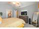 Bedroom featuring vaulted ceilings, coordinating decor, TV, and an ensuite entrance at 14755 Lions Paw St, Charlotte, NC 28273
