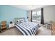 Charming bedroom with blue accent wall, comfortable bed, and bright window view at 2203 Whitford Ln, Charlotte, NC 28210