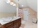 Bathroom with a vanity and sink, floral shower curtain and tile flooring at 2818 Levinfield Ct, Lincolnton, NC 28092