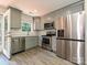Stylish kitchen with stainless steel appliances, gray cabinets, and hardwood floors at 285 Hannah Ave, Salisbury, NC 28147