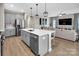 Open kitchen with stainless appliances, island seating, and a view into the living room at 3313 Plum Dr, Monroe, NC 28110