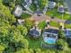 Aerial view of a home in a suburban neighborhood featuring mature trees and cul-de-sac streets at 3705 Chesapeake Pl, Waxhaw, NC 28173