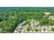 An aerial view of a suburban neighborhood nestled against a lush, green forest at 6430 Matlea Ct, Charlotte, NC 28215