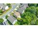 Aerial view of the house showing the neighborhood and surrounding trees at 6430 Matlea Ct, Charlotte, NC 28215