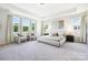Bright bedroom featuring a tray ceiling, large windows, and two chairs at 7058 Cloer Ct, Charlotte, NC 28214